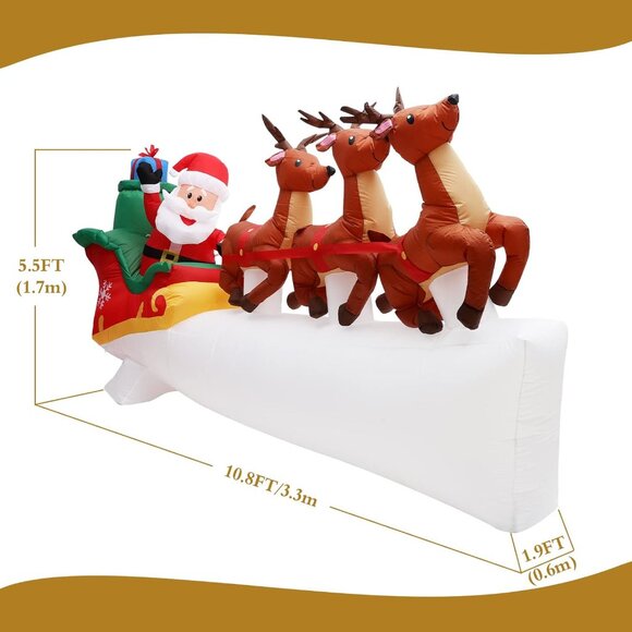 ⚡10.8 FT Christmas Inflatables Santa Reindeer Light Yard Outdoor Decorations - Picture 2 of 9